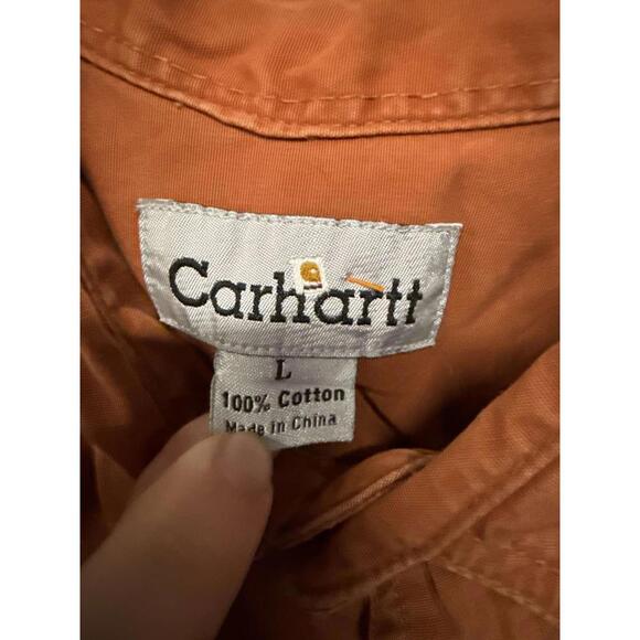 Carhartt L Rust Orange Short Sleeve Button Front Work Shirt 100% Cotton - Picture 3 of 6